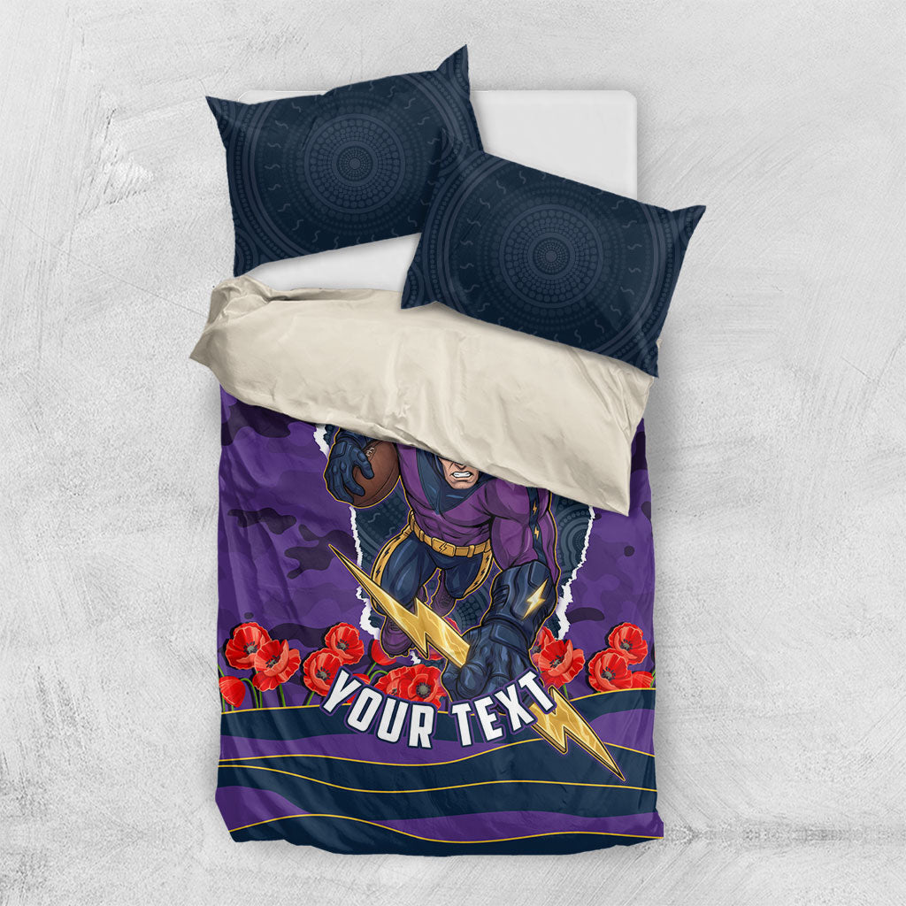 Personalized Melbourne Storm ANZAC Tribute Bedding Set Poppy Field Soldier Silhouette Aboriginal Rugby Mascot