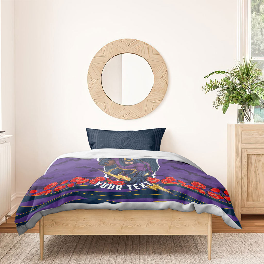 Personalized Melbourne Storm ANZAC Tribute Bedding Set Poppy Field Soldier Silhouette Aboriginal Rugby Mascot