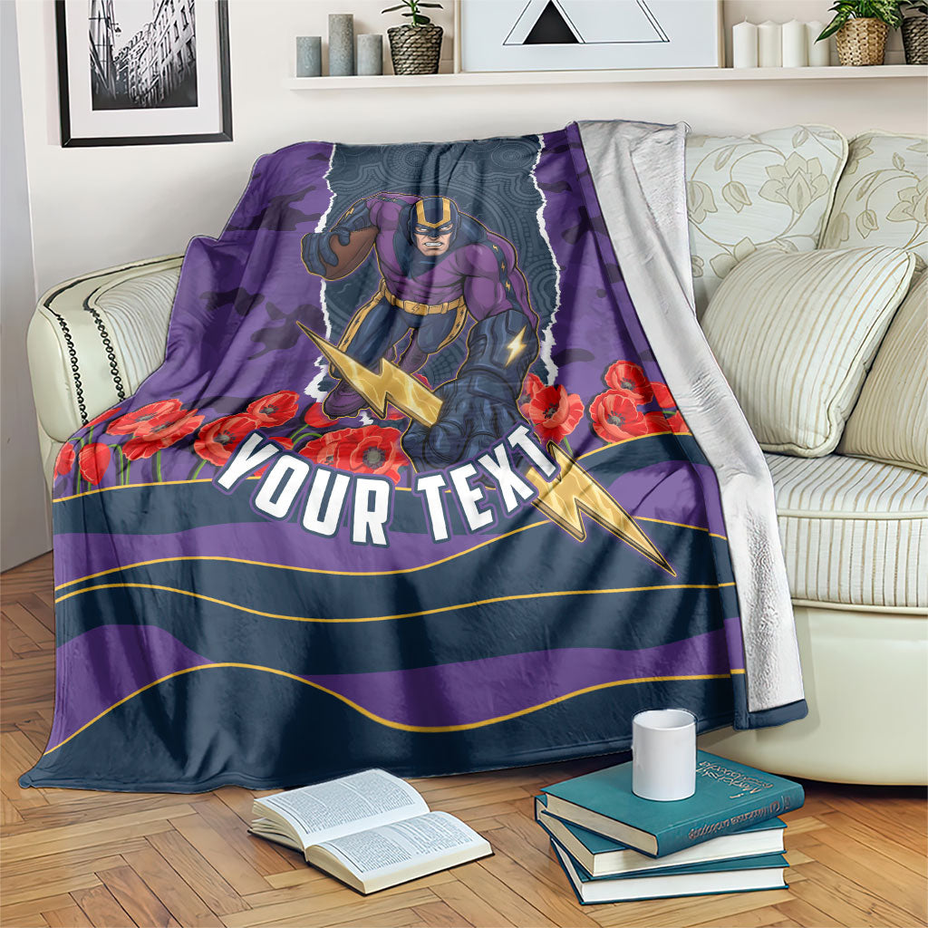 Personalized Melbourne Storm ANZAC Tribute Blanket Poppy Field Soldier Silhouette Aboriginal Rugby Mascot