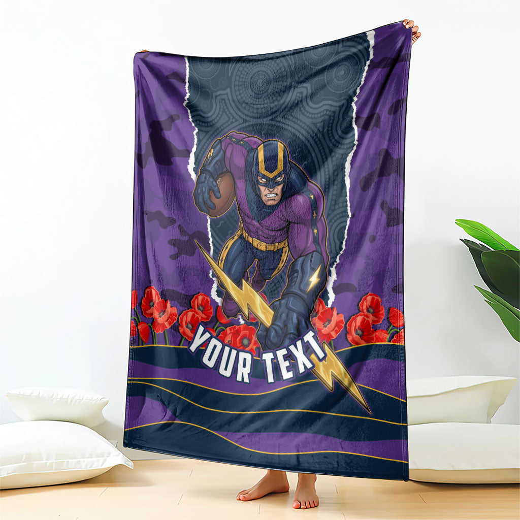 Personalized Melbourne Storm ANZAC Tribute Blanket Poppy Field Soldier Silhouette Aboriginal Rugby Mascot