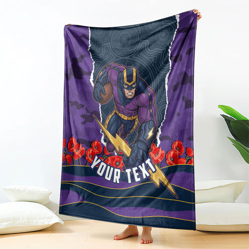 Personalized Melbourne Storm ANZAC Tribute Blanket Poppy Field Soldier Silhouette Aboriginal Rugby Mascot