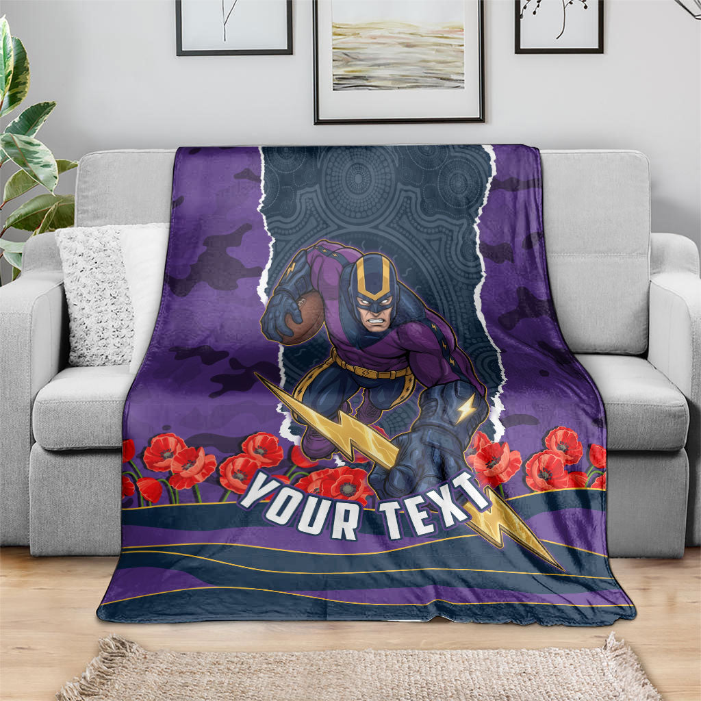 Personalized Melbourne Storm ANZAC Tribute Blanket Poppy Field Soldier Silhouette Aboriginal Rugby Mascot