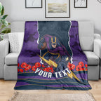 Personalized Melbourne Storm ANZAC Tribute Blanket Poppy Field Soldier Silhouette Aboriginal Rugby Mascot