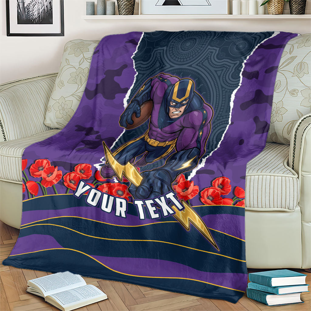 Personalized Melbourne Storm ANZAC Tribute Blanket Poppy Field Soldier Silhouette Aboriginal Rugby Mascot