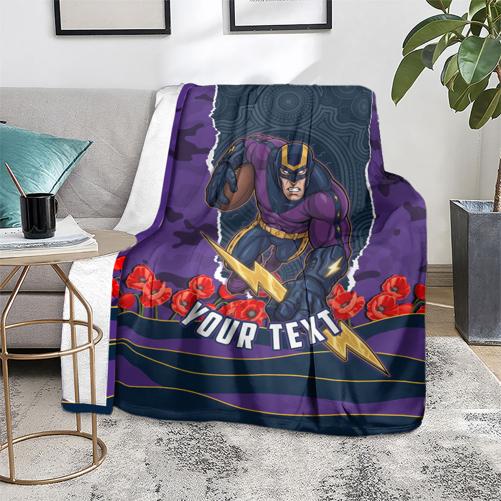 Personalized Melbourne Storm ANZAC Tribute Blanket Poppy Field Soldier Silhouette Aboriginal Rugby Mascot
