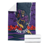 Personalized Melbourne Storm ANZAC Tribute Blanket Poppy Field Soldier Silhouette Aboriginal Rugby Mascot