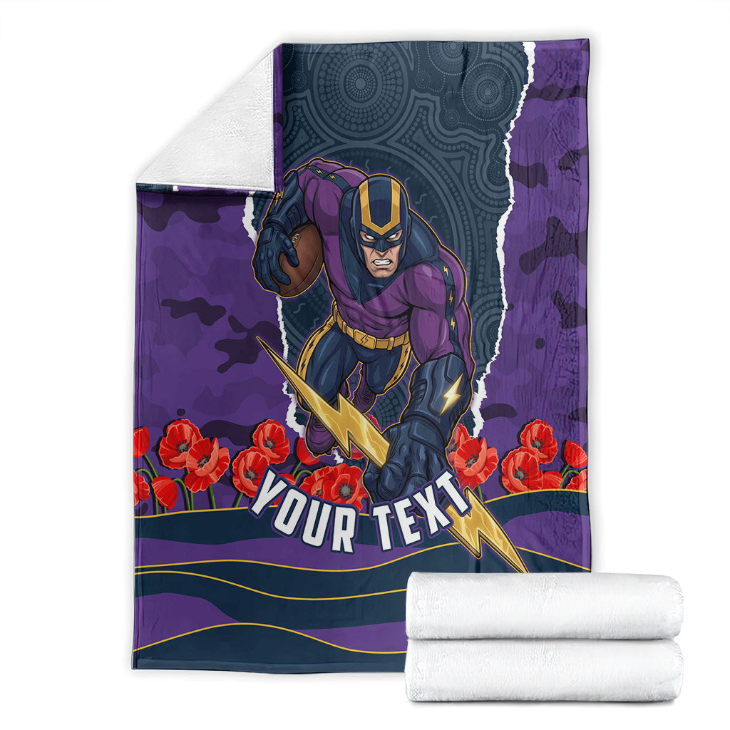 Personalized Melbourne Storm ANZAC Tribute Blanket Poppy Field Soldier Silhouette Aboriginal Rugby Mascot