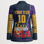 Personalized Melbourne Storm ANZAC Tribute Blazer Poppy Field Soldier Silhouette Aboriginal Rugby Mascot