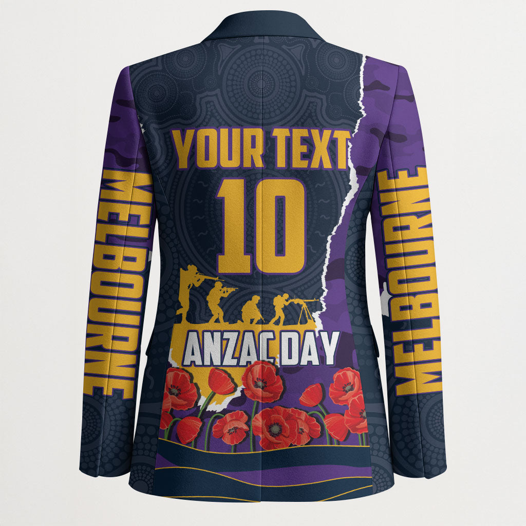 Personalized Melbourne Storm ANZAC Tribute Blazer Poppy Field Soldier Silhouette Aboriginal Rugby Mascot