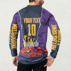Personalized Melbourne Storm ANZAC Tribute Button Sweatshirt Poppy Field Soldier Silhouette Aboriginal Rugby Mascot