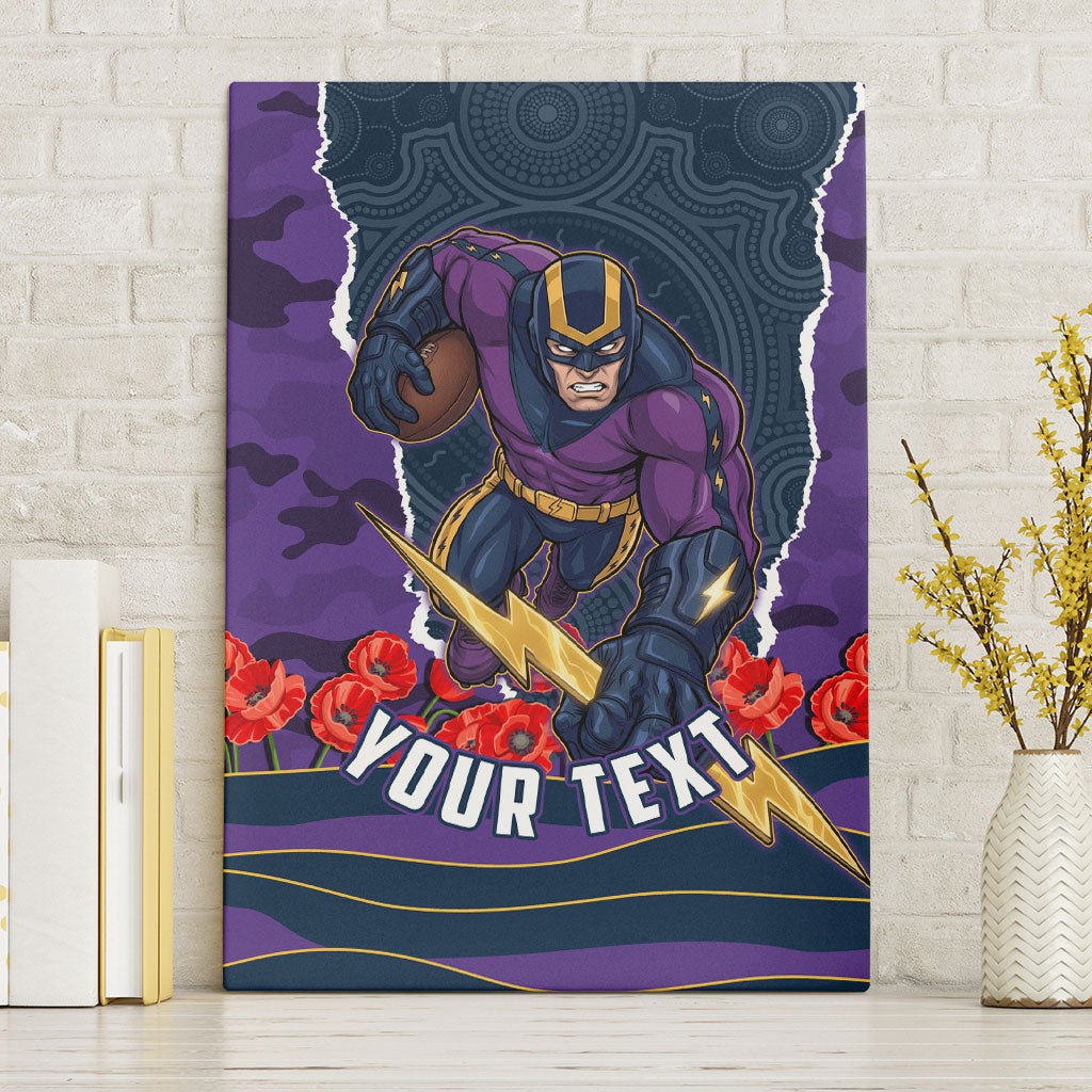 Personalized Melbourne Storm ANZAC Tribute Canvas Wall Art Poppy Field Soldier Silhouette Aboriginal Rugby Mascot