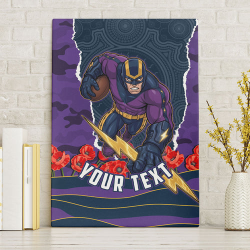 Personalized Melbourne Storm ANZAC Tribute Canvas Wall Art Poppy Field Soldier Silhouette Aboriginal Rugby Mascot