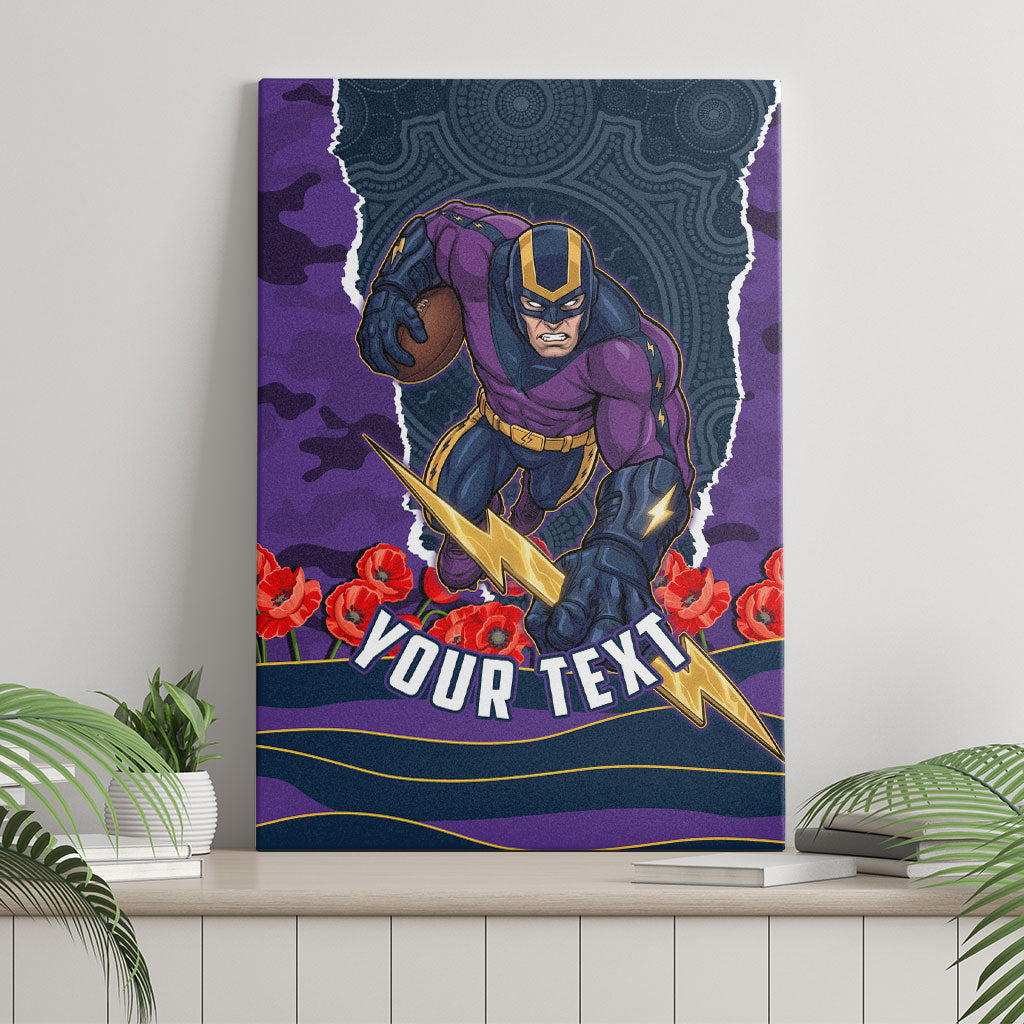 Personalized Melbourne Storm ANZAC Tribute Canvas Wall Art Poppy Field Soldier Silhouette Aboriginal Rugby Mascot