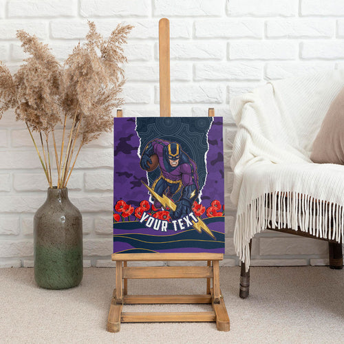 Personalized Melbourne Storm ANZAC Tribute Canvas Wall Art Poppy Field Soldier Silhouette Aboriginal Rugby Mascot