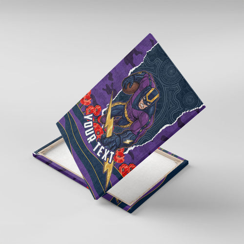 Personalized Melbourne Storm ANZAC Tribute Canvas Wall Art Poppy Field Soldier Silhouette Aboriginal Rugby Mascot