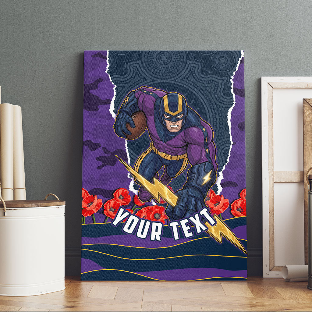 Personalized Melbourne Storm ANZAC Tribute Canvas Wall Art Poppy Field Soldier Silhouette Aboriginal Rugby Mascot