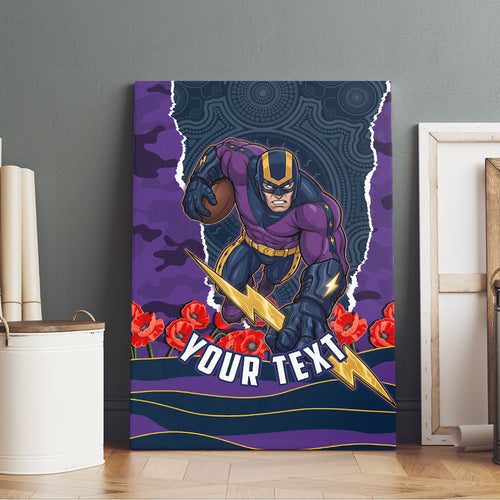 Personalized Melbourne Storm ANZAC Tribute Canvas Wall Art Poppy Field Soldier Silhouette Aboriginal Rugby Mascot