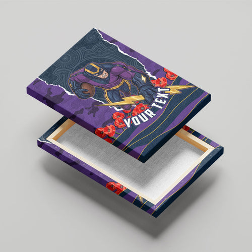 Personalized Melbourne Storm ANZAC Tribute Canvas Wall Art Poppy Field Soldier Silhouette Aboriginal Rugby Mascot