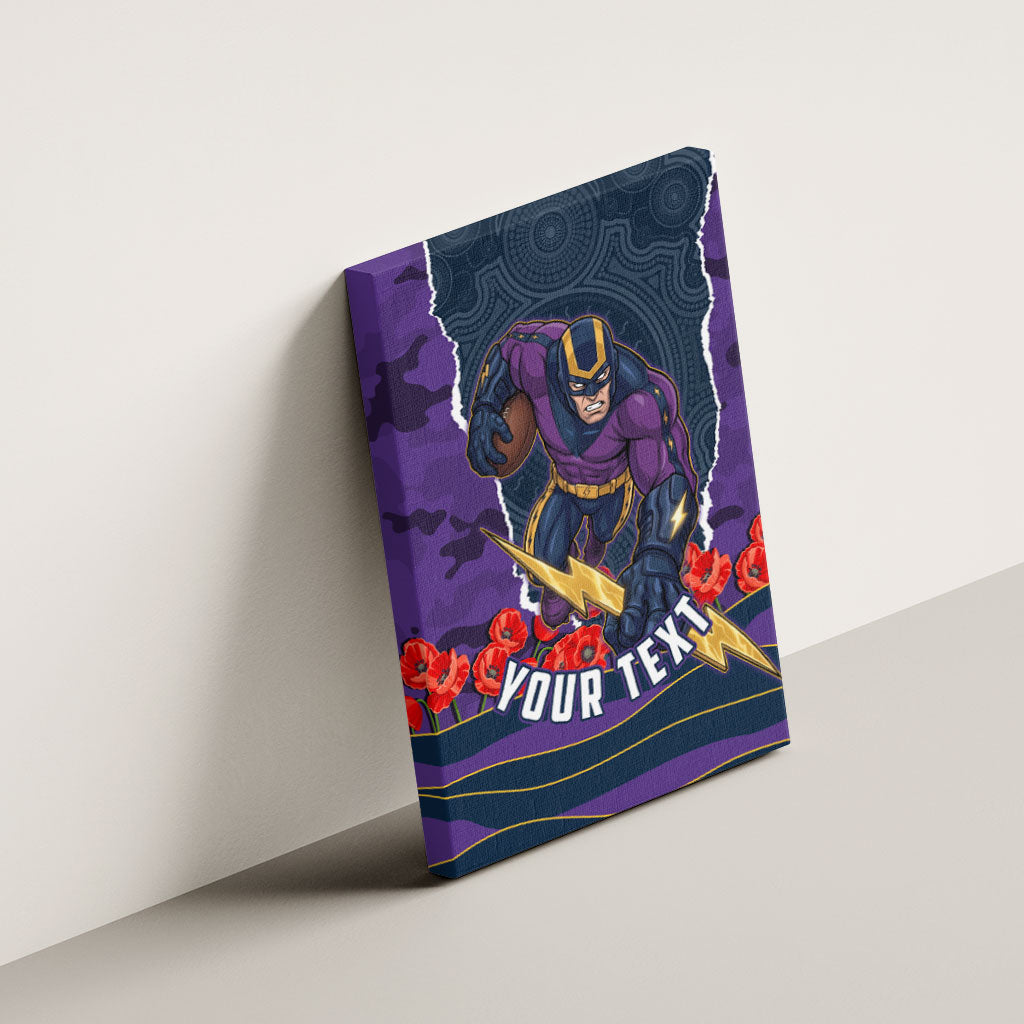 Personalized Melbourne Storm ANZAC Tribute Canvas Wall Art Poppy Field Soldier Silhouette Aboriginal Rugby Mascot