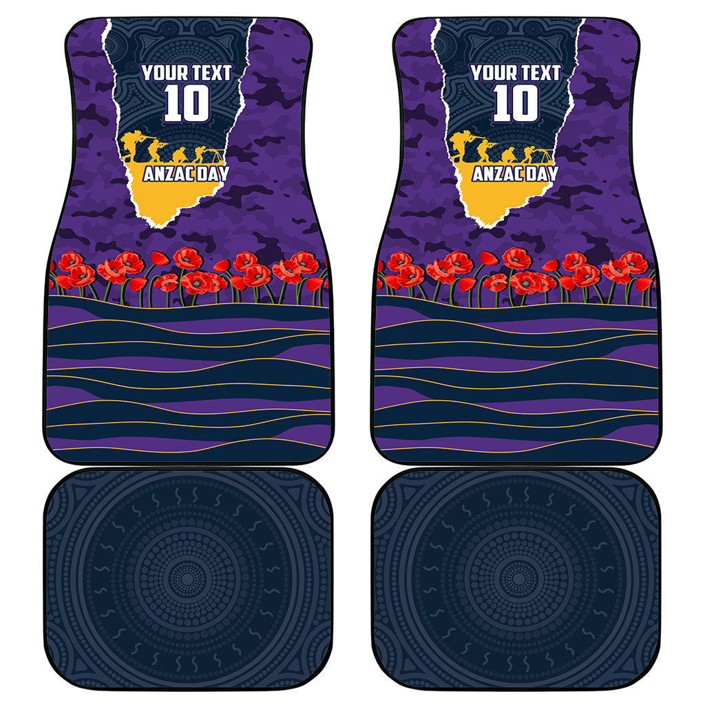 Personalized Melbourne Storm ANZAC Tribute Car Mats Poppy Field Soldier Silhouette Aboriginal Rugby Mascot