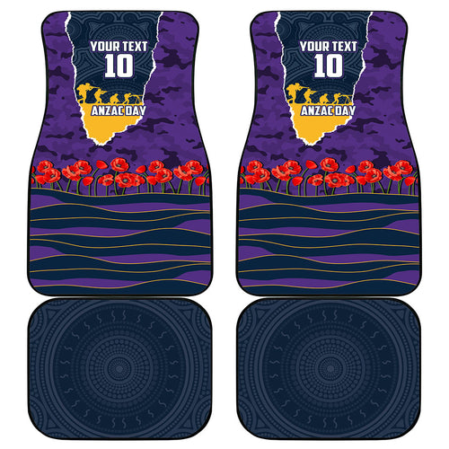 Personalized Melbourne Storm ANZAC Tribute Car Mats Poppy Field Soldier Silhouette Aboriginal Rugby Mascot