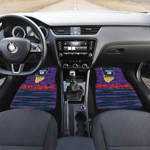 Personalized Melbourne Storm ANZAC Tribute Car Mats Poppy Field Soldier Silhouette Aboriginal Rugby Mascot