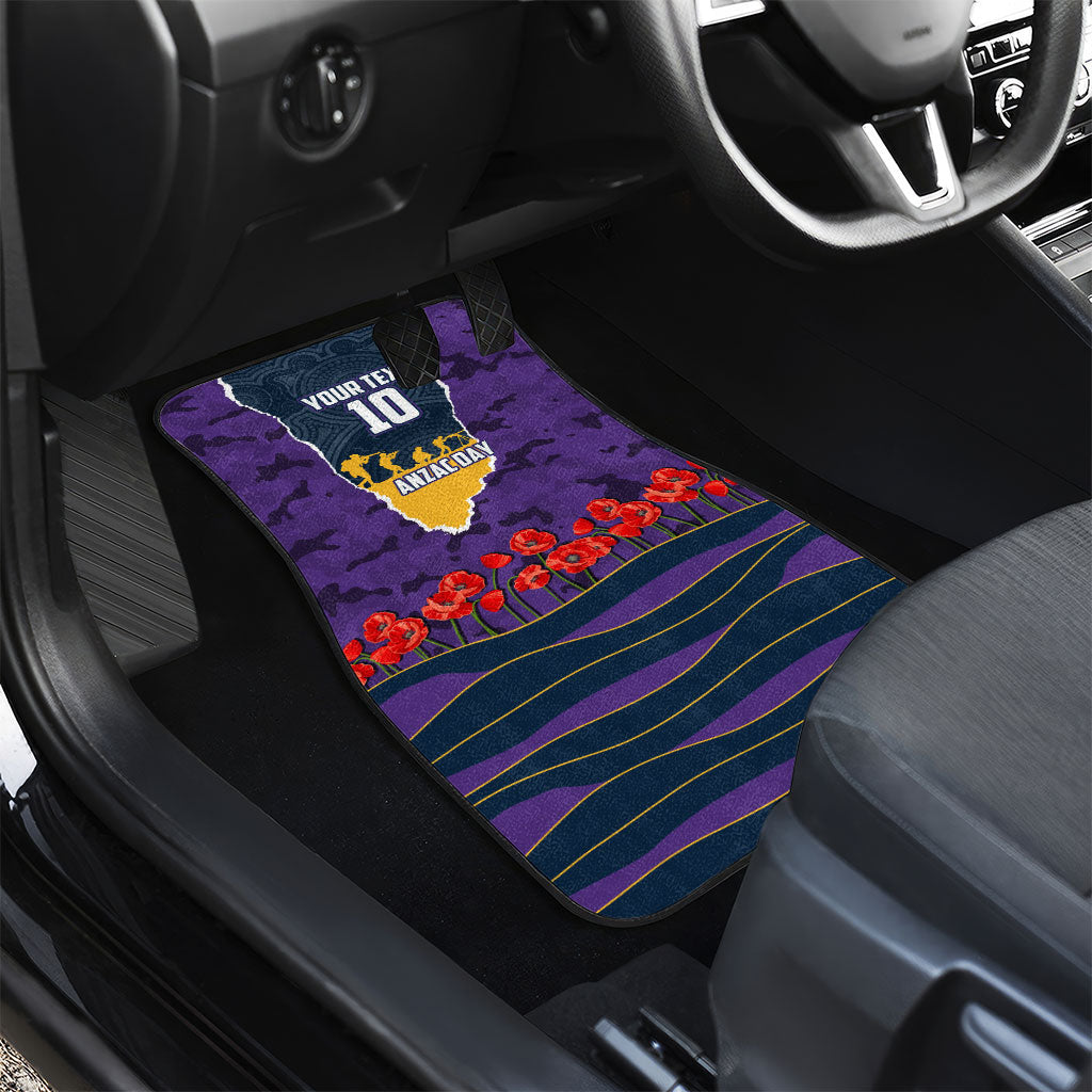 Personalized Melbourne Storm ANZAC Tribute Car Mats Poppy Field Soldier Silhouette Aboriginal Rugby Mascot