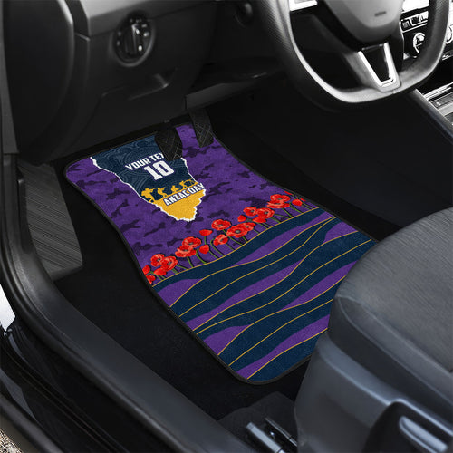 Personalized Melbourne Storm ANZAC Tribute Car Mats Poppy Field Soldier Silhouette Aboriginal Rugby Mascot