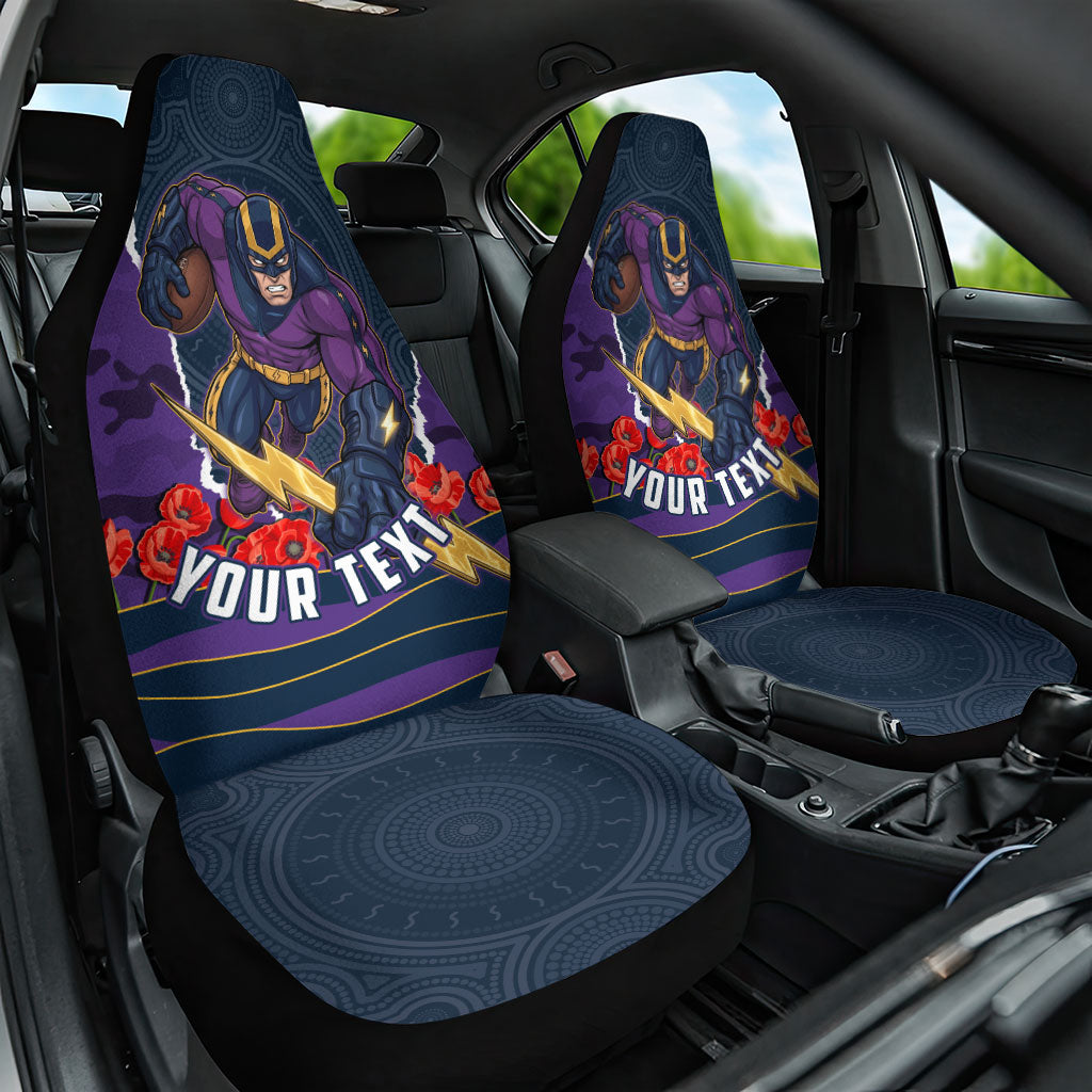 Personalized Melbourne Storm ANZAC Tribute Car Seat Cover Poppy Field Soldier Silhouette Aboriginal Rugby Mascot