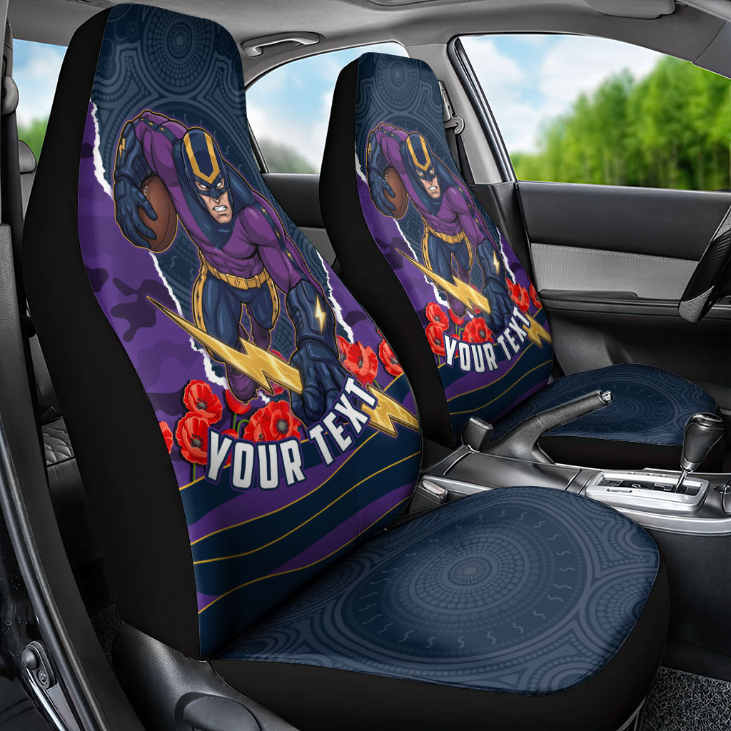 Personalized Melbourne Storm ANZAC Tribute Car Seat Cover Poppy Field Soldier Silhouette Aboriginal Rugby Mascot