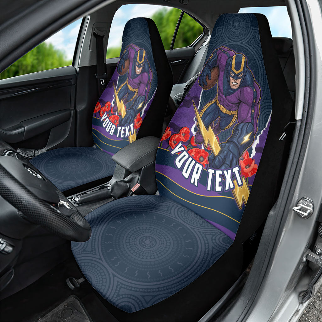 Personalized Melbourne Storm ANZAC Tribute Car Seat Cover Poppy Field Soldier Silhouette Aboriginal Rugby Mascot