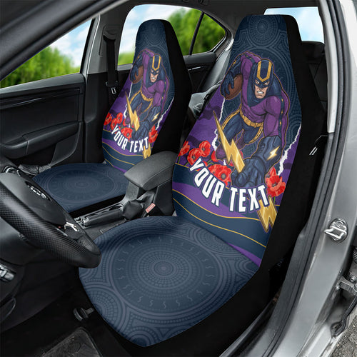 Personalized Melbourne Storm ANZAC Tribute Car Seat Cover Poppy Field Soldier Silhouette Aboriginal Rugby Mascot