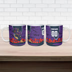 Personalized Melbourne Storm ANZAC Tribute Ceramic Mug Poppy Field Soldier Silhouette Aboriginal Rugby Mascot