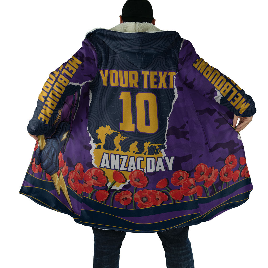 Personalized Melbourne Storm ANZAC Tribute Cloak Poppy Field Soldier Silhouette Aboriginal Rugby Mascot