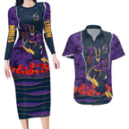 Personalized Melbourne Storm ANZAC Tribute Couples Matching Long Sleeve Bodycon Dress and Hawaiian Shirt Poppy Field Soldier Silhouette Aboriginal Rugby Mascot