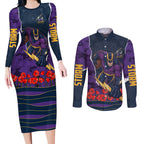 Personalized Melbourne Storm ANZAC Tribute Couples Matching Long Sleeve Bodycon Dress and Long Sleeve Button Shirt Poppy Field Soldier Silhouette Aboriginal Rugby Mascot
