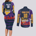 Personalized Melbourne Storm ANZAC Tribute Couples Matching Long Sleeve Bodycon Dress and Long Sleeve Button Shirt Poppy Field Soldier Silhouette Aboriginal Rugby Mascot