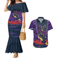 Personalized Melbourne Storm ANZAC Tribute Couples Matching Mermaid Dress and Hawaiian Shirt Poppy Field Soldier Silhouette Aboriginal Rugby Mascot
