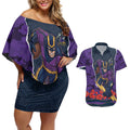 Personalized Melbourne Storm ANZAC Tribute Couples Matching Off Shoulder Short Dress and Hawaiian Shirt Poppy Field Soldier Silhouette Aboriginal Rugby Mascot