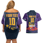 Personalized Melbourne Storm ANZAC Tribute Couples Matching Off Shoulder Short Dress and Hawaiian Shirt Poppy Field Soldier Silhouette Aboriginal Rugby Mascot