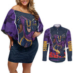 Personalized Melbourne Storm ANZAC Tribute Couples Matching Off Shoulder Short Dress and Long Sleeve Button Shirt Poppy Field Soldier Silhouette Aboriginal Rugby Mascot