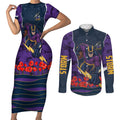 Personalized Melbourne Storm ANZAC Tribute Couples Matching Short Sleeve Bodycon Dress and Long Sleeve Button Shirt Poppy Field Soldier Silhouette Aboriginal Rugby Mascot