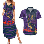 Personalized Melbourne Storm ANZAC Tribute Couples Matching Summer Maxi Dress and Hawaiian Shirt Poppy Field Soldier Silhouette Aboriginal Rugby Mascot