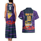 Personalized Melbourne Storm ANZAC Tribute Couples Matching Tank Maxi Dress and Hawaiian Shirt Poppy Field Soldier Silhouette Aboriginal Rugby Mascot
