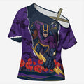 Personalized Melbourne Storm ANZAC Tribute Cross Shoulder Shirt Poppy Field Soldier Silhouette Aboriginal Rugby Mascot