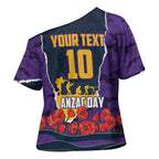 Personalized Melbourne Storm ANZAC Tribute Cross Shoulder Shirt Poppy Field Soldier Silhouette Aboriginal Rugby Mascot