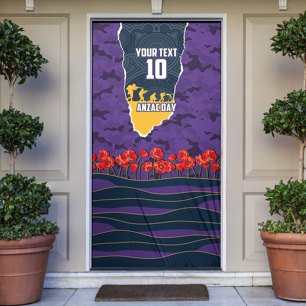 Personalized Melbourne Storm ANZAC Tribute Door Cover Poppy Field Soldier Silhouette Aboriginal Rugby Mascot