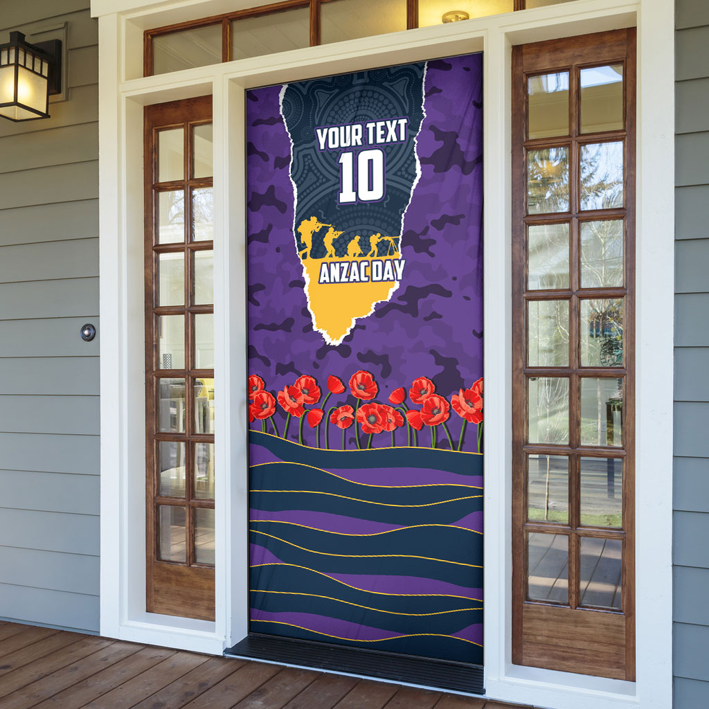 Personalized Melbourne Storm ANZAC Tribute Door Cover Poppy Field Soldier Silhouette Aboriginal Rugby Mascot