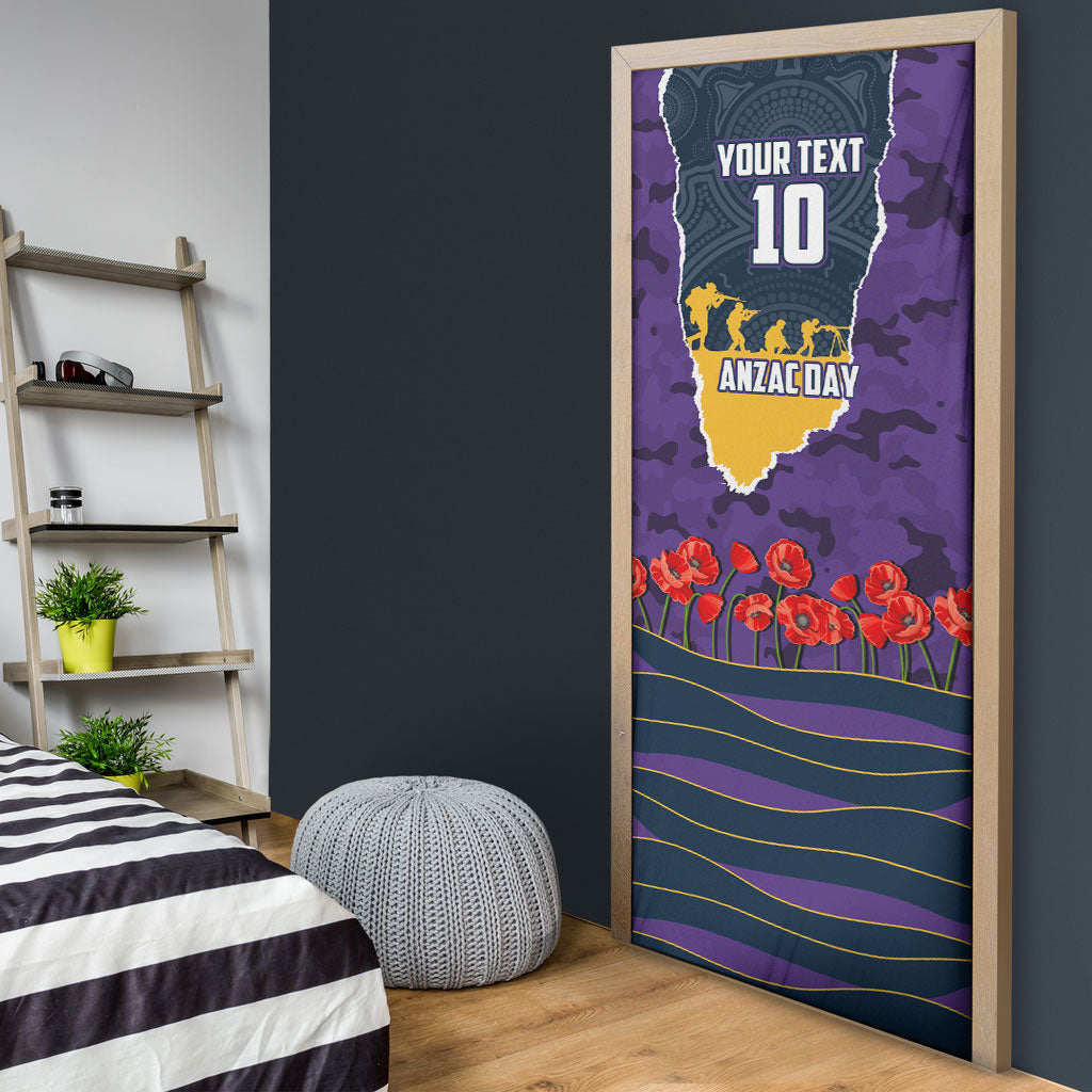 Personalized Melbourne Storm ANZAC Tribute Door Cover Poppy Field Soldier Silhouette Aboriginal Rugby Mascot