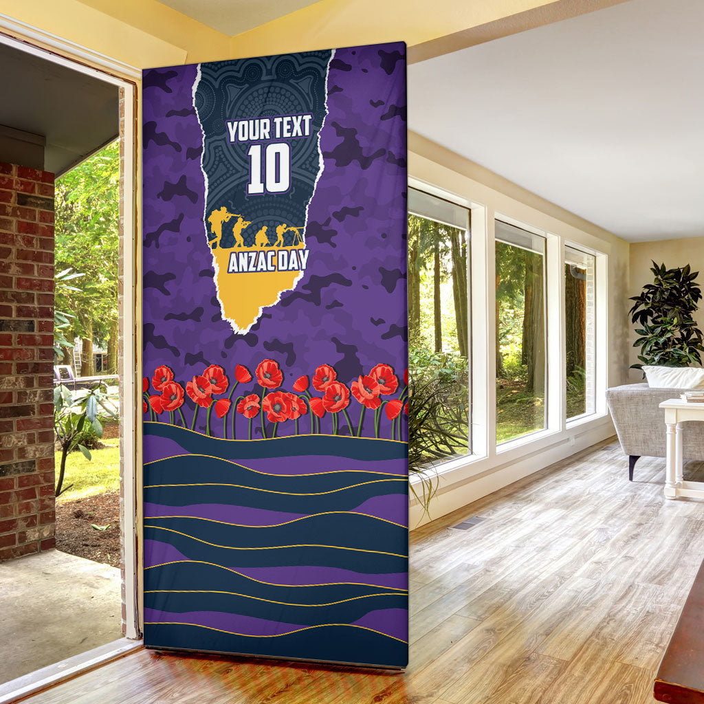 Personalized Melbourne Storm ANZAC Tribute Door Cover Poppy Field Soldier Silhouette Aboriginal Rugby Mascot